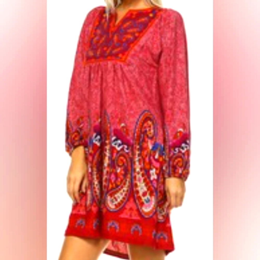 White Mark V-Neck Tunic Dress Red,Blue,Gray,Orange Cottagecore Size 2X